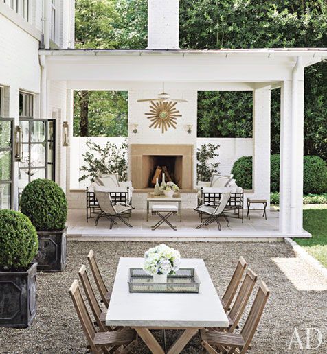 White Home with Porch and Boxwoods