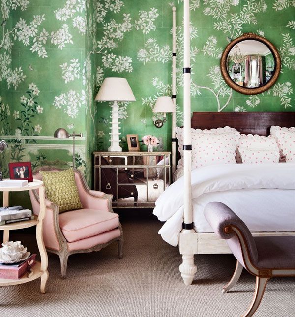 Gracie Wallpaper bedroom by Mario Buatta via AD