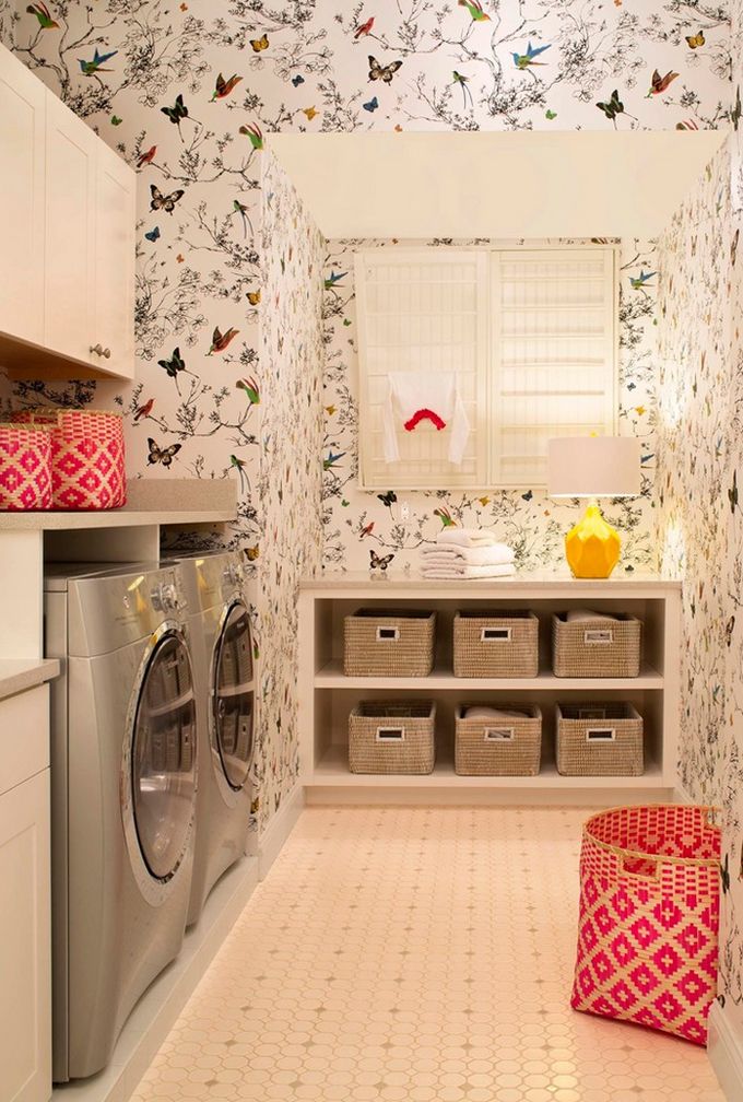 Laundry Room by Cheryl Scarlet of Design Transformations Schumacher Wallpaper
