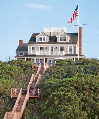 Nantucket Beach house with steps and flag