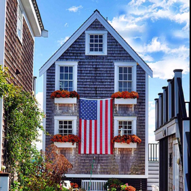 Nantucket house with American Flag