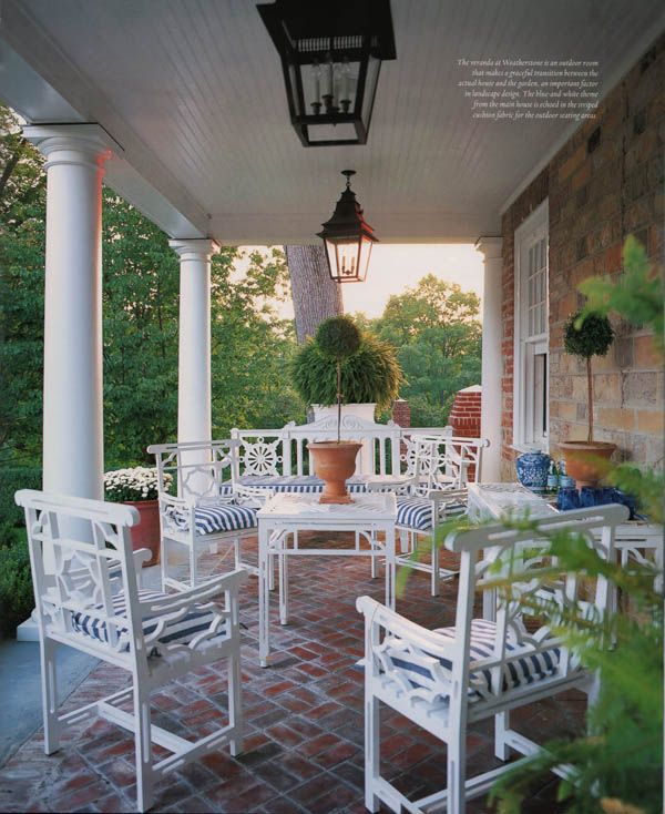 Patio with white chairs