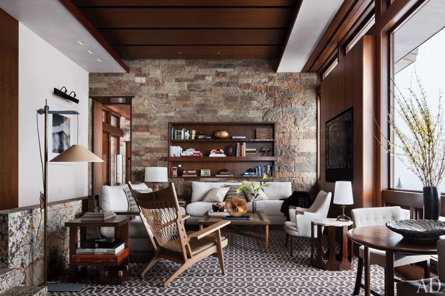 Stone Wall and Wood Ceiling in Aspen Home
