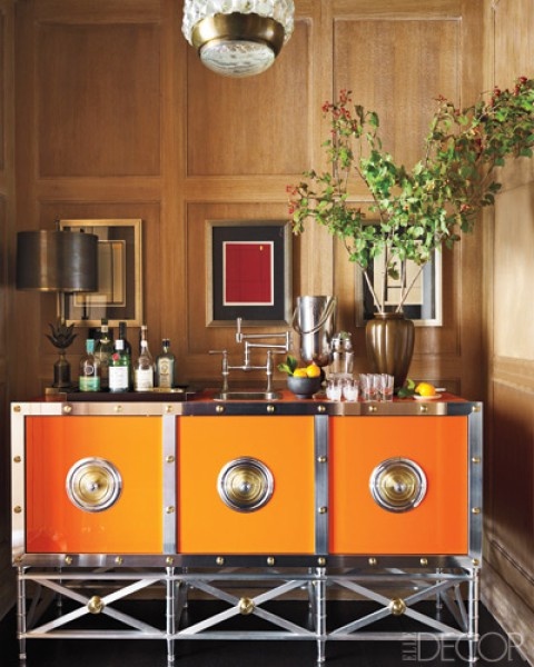 Tangerine and Chrome Bar by Steben Gambrel via Elle Decor
