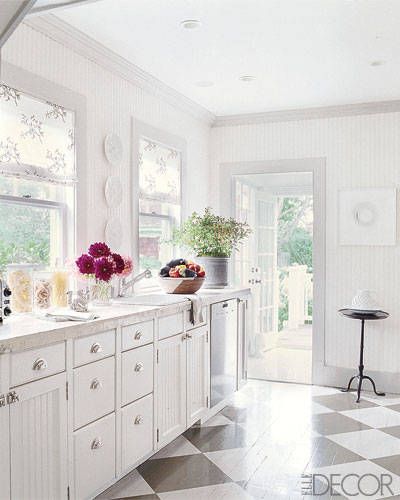 Black and White Floors in Hamptons Kitchen via Elle Decor