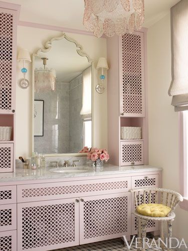 Pretty Pink Fretwork in Bathroom by Ruthie Sommers