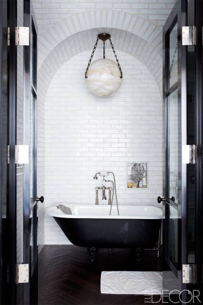 Black and White bathroom with Subway Tile via Elle Decor