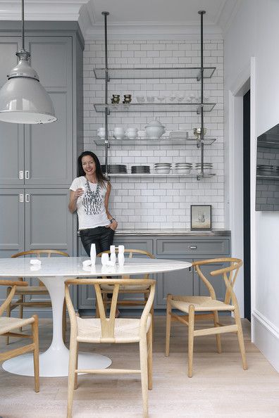Gray Cabinets with White subway in this San Fran home of Susan Greenleaf via Lonny