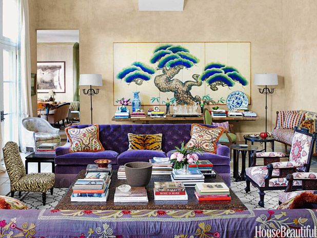 Purple velvet sofa by Ellen Niven in House Beautiful