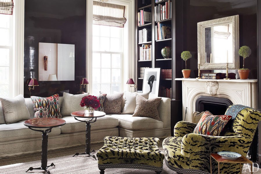 A chic and glossy den by Jeffrey Bilhuber via AD