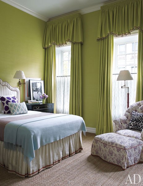 A smart green girls room in a NYC townhouse by Jeffrey Bilhuber
