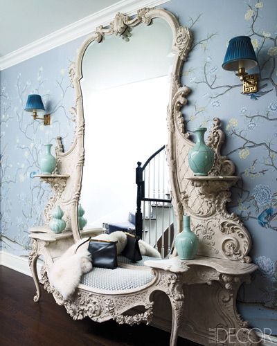 Incredible benched mirror by Celerie Kemble via Elle Decor