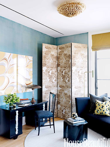 Screen and Blue room in NYC apartment by Jamie Drake