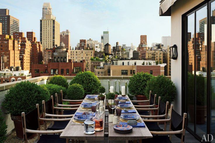 Terrace designed by Nathalie Grenon for holly hunt at Angus Wilkie and Len Moran's NYC home via AD