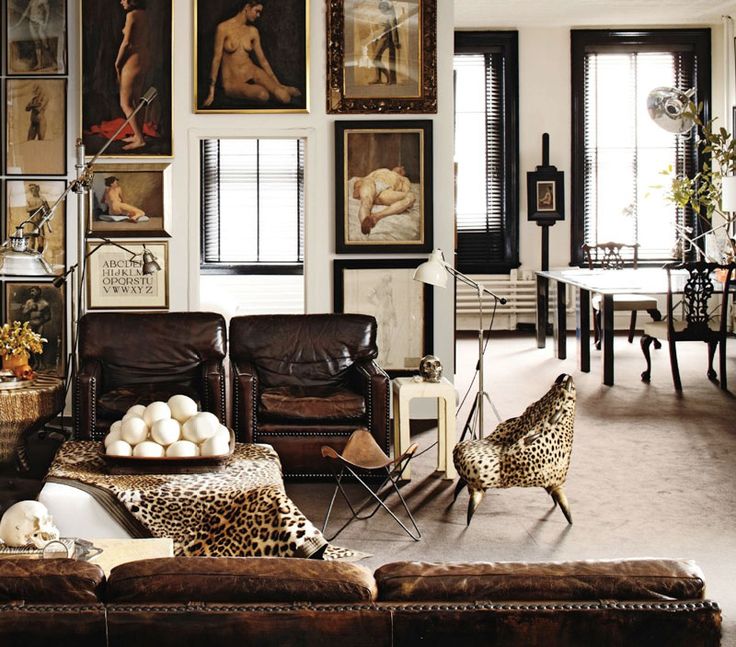 A masculine and leather hideaway via Elle Decor