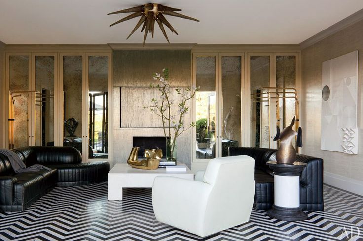Herringbone black and white floors by Kelly Wearstler via AD