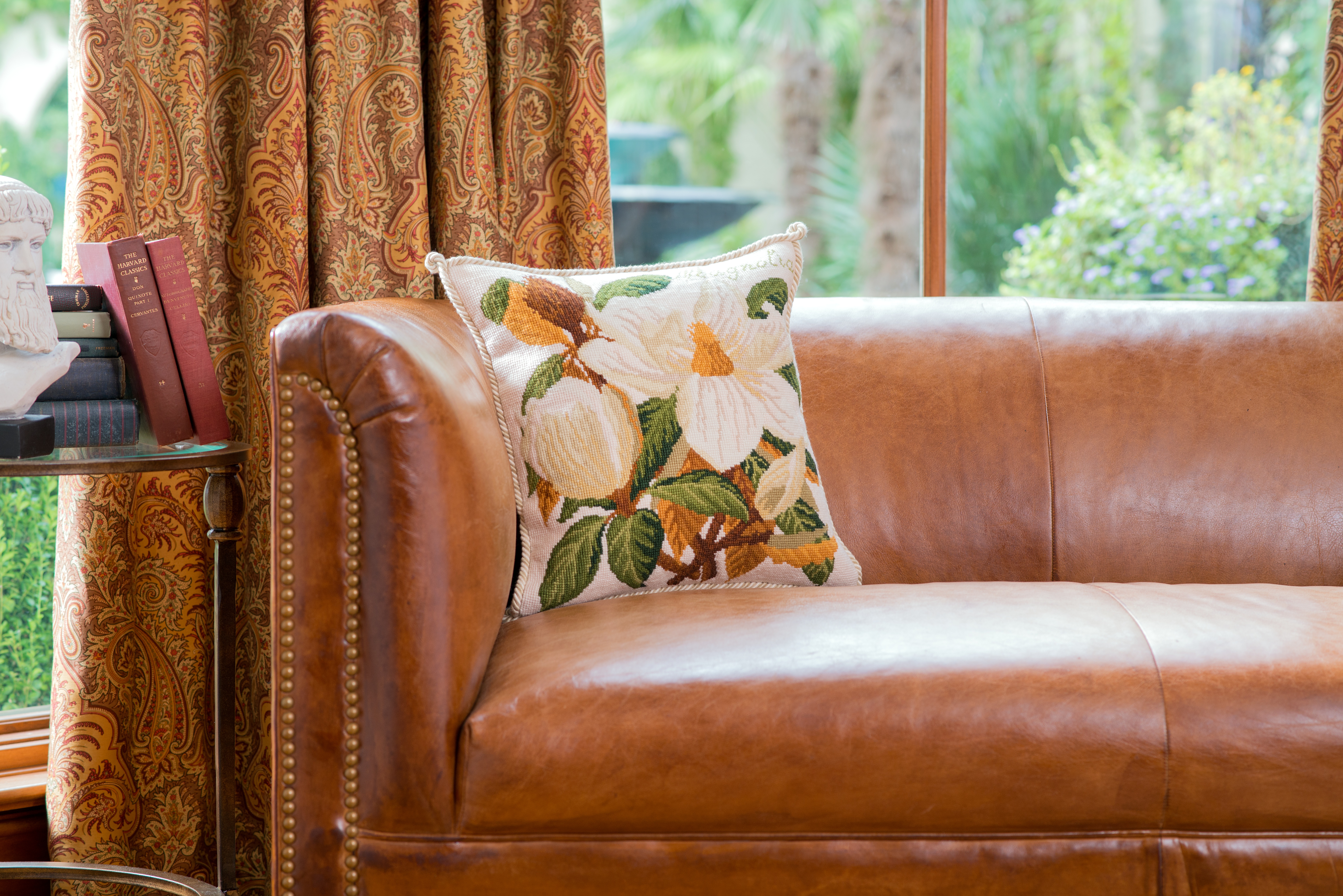 Magnolia on Cream Pillow by Elizabeth Bradley Home Needlepoint