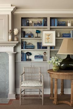 Books in Shades of Blue in a home designed by Philip Gorrivan