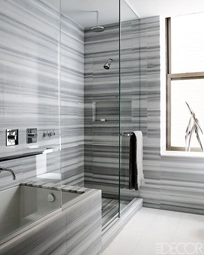 Heavenly Gray and White bathroom via Elle Decor
