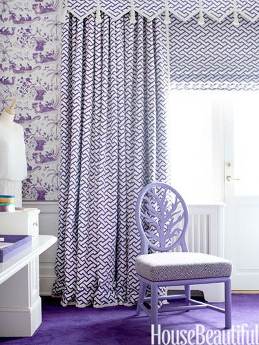 A purple toile in the Scandavian Home of Nicolette Horn via House Beautiful