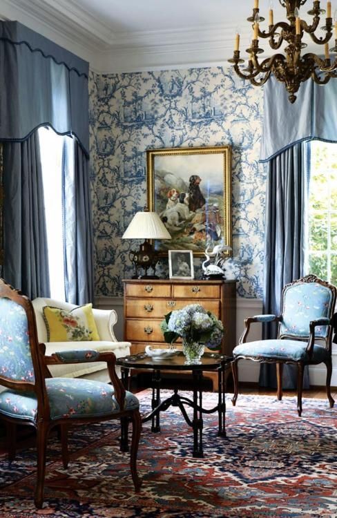 Blues onBlues in this toile sitting area