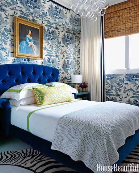 Miami apartment with an unexpected blue toile for the walls via House Beautiful