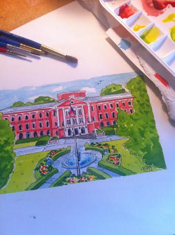 Watercolor of Meredith College by Dana Mahnke on Etsy Indigo Home