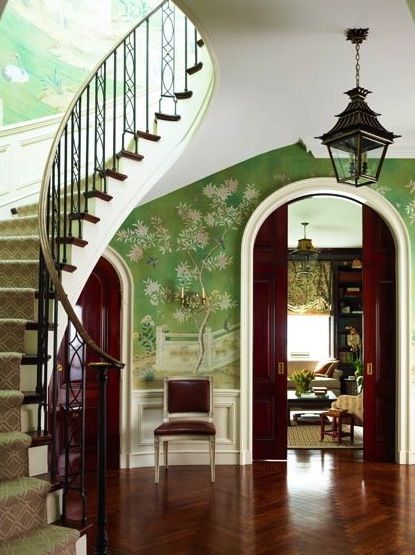 A Chinoiserie Hallway with Pocket Doors by Ashley Whitaker