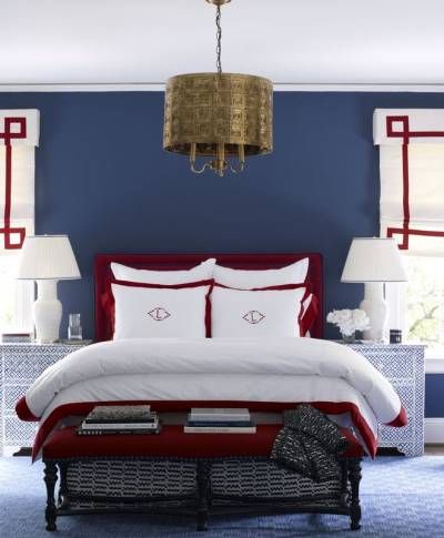 A perfect mix of red, white, blue in this bedroom