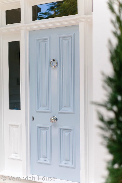 Pale blue door via Verandah House