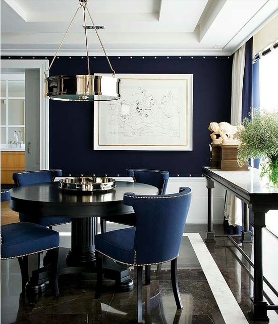 Navy and white dining toom