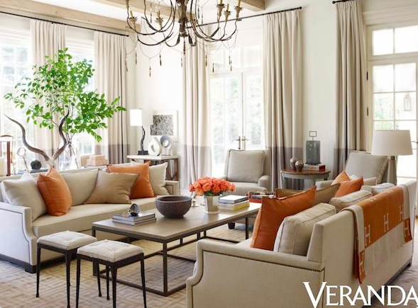 Suzanne Kassler hints at sophisticated shades of tangerine at this fabulous home via Veranda