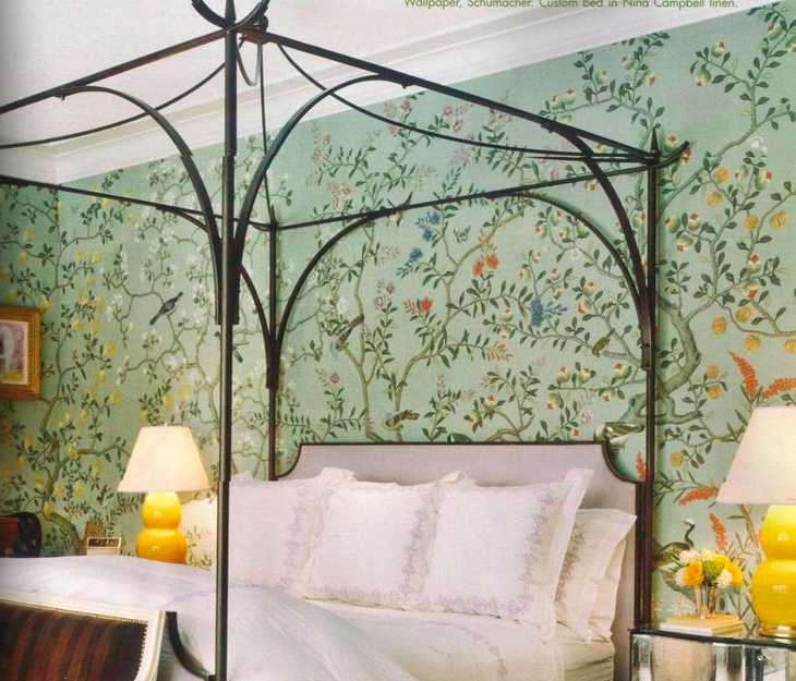 Miles Red iron bed in chinoiserie room