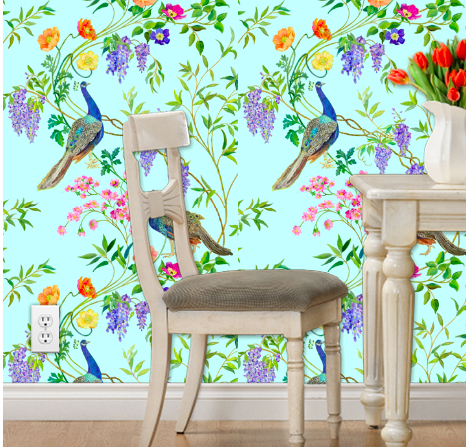 Spoonflower peel and stick wallpaper in Chinoiserie