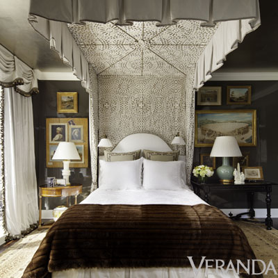 Alexa Hampton bedroom with fur via Veranda
