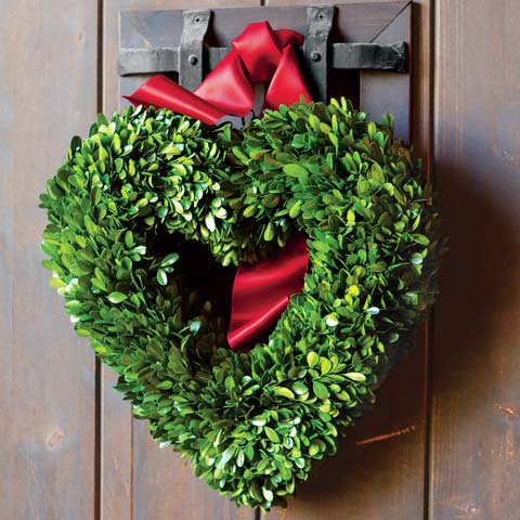 Olive and Cocoa Heart Boxwood Wreath