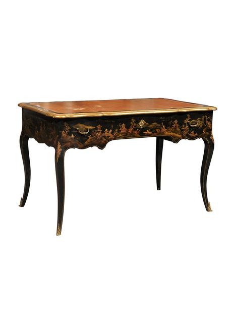 Early 20th Century Black Chinoiserie Writing Desk HighBoy