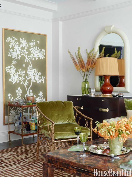 chinoiserie panel in a living room via House Beautiful