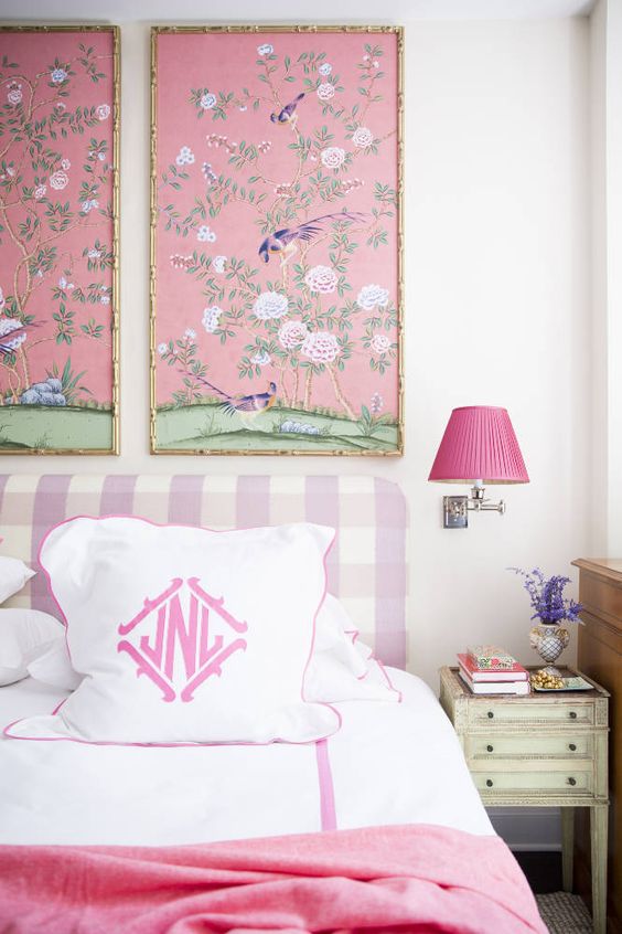 pinked framed chinoiserie panels by Nick Olsen via Domino