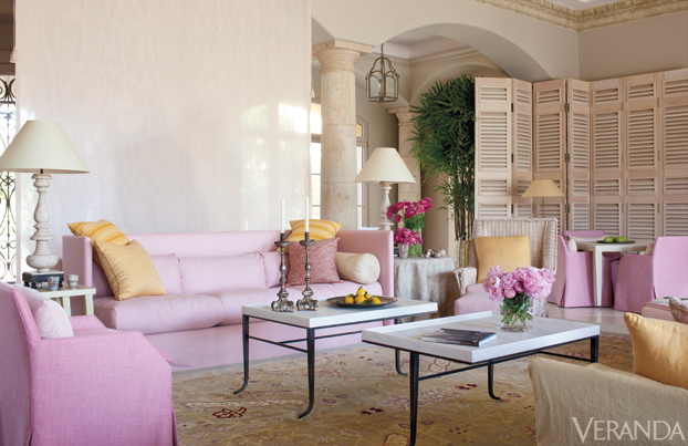 living room in pink by John Saldino via Veranda