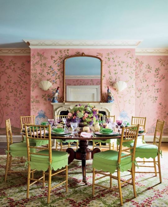 Pink dining room via Mario Buratta