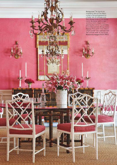 pink dining room via Traditional Home