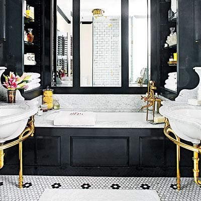 Brass and Black Bathroom via Southern Living